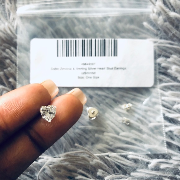 Sterling Silver Cubic Zirconia 6mm Heart Studs - Picture 3 of 3